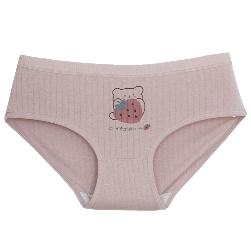 5条装日系中腰可爱女式纯棉内裤甜美草莓熊全棉裆透气少女三角裤 - 图3