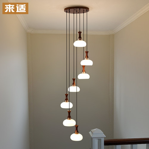 中古中式别墅挑空客厅楼梯间楼梯吊灯旋转楼梯灯loft复式楼大吊灯 - 图0