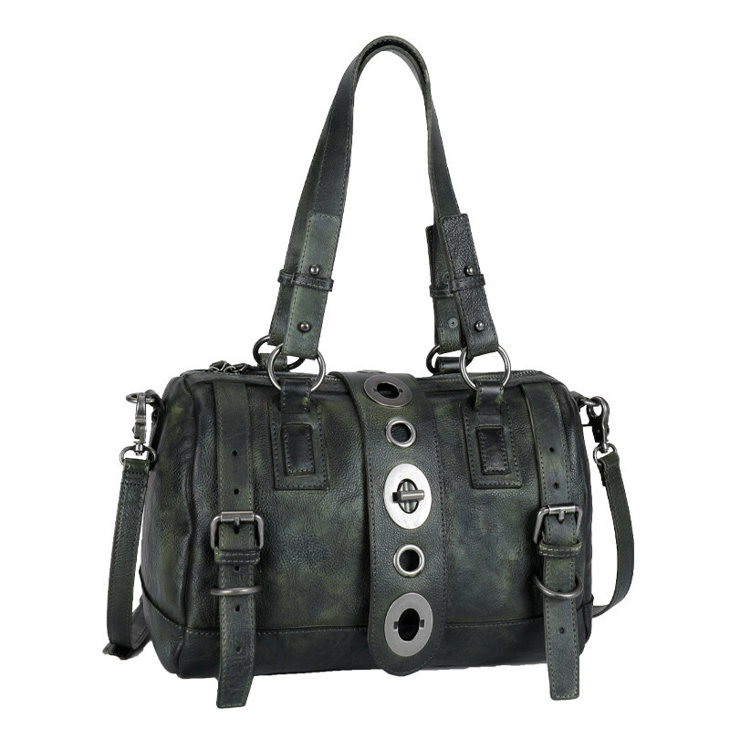 法缇斯个性机车复古风手工波士顿包 法缇斯女士包袋