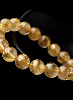 天然钛晶金发晶手链巴西产地男女款招财水晶手串金黄黄发晶