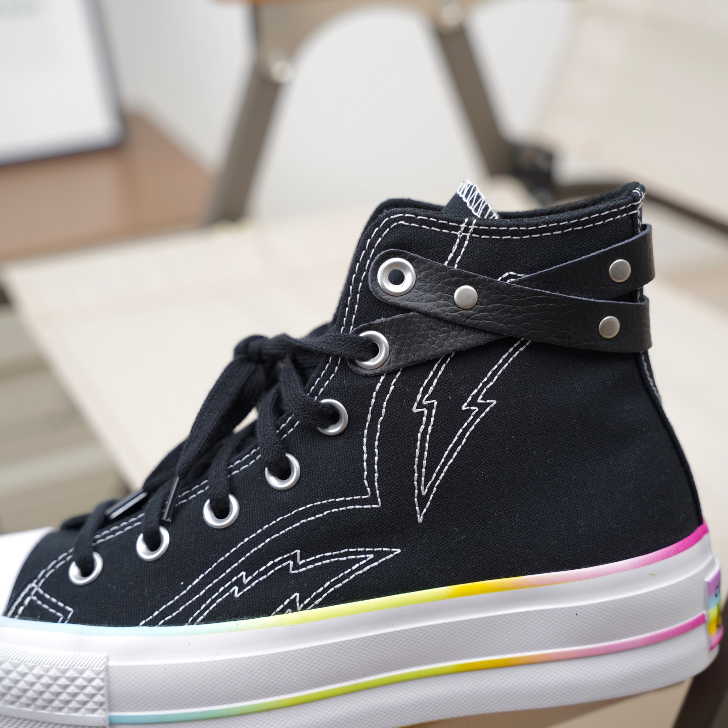 匡威正品 ALLSTAR LIFT彩虹经典款厚底休闲百搭帆布鞋黑色A10218C - 图1