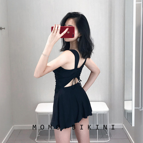 游泳衣女2026性感黑色分体平角裙式保守学生少女遮肚显瘦温泉泳装 - 图1