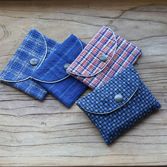 Handmade old-fashioned plaid striped card storage bag ID bag multi-layer fabric card bag portable small and cute