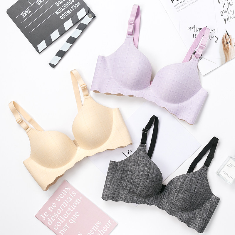 歌瑞尔小胸聚拢格纹无钢圈文胸罩 娜ge大表姐文胸