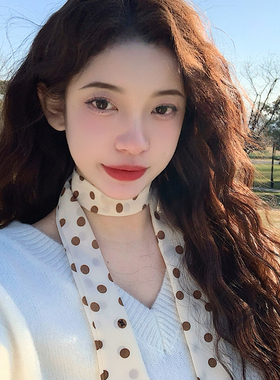 长条波点小丝巾系脖领带网红百搭