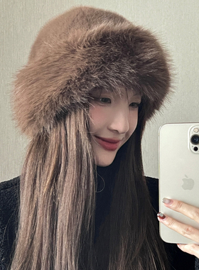 雪林鹿毛绒渔夫帽逛街休闲女冬季