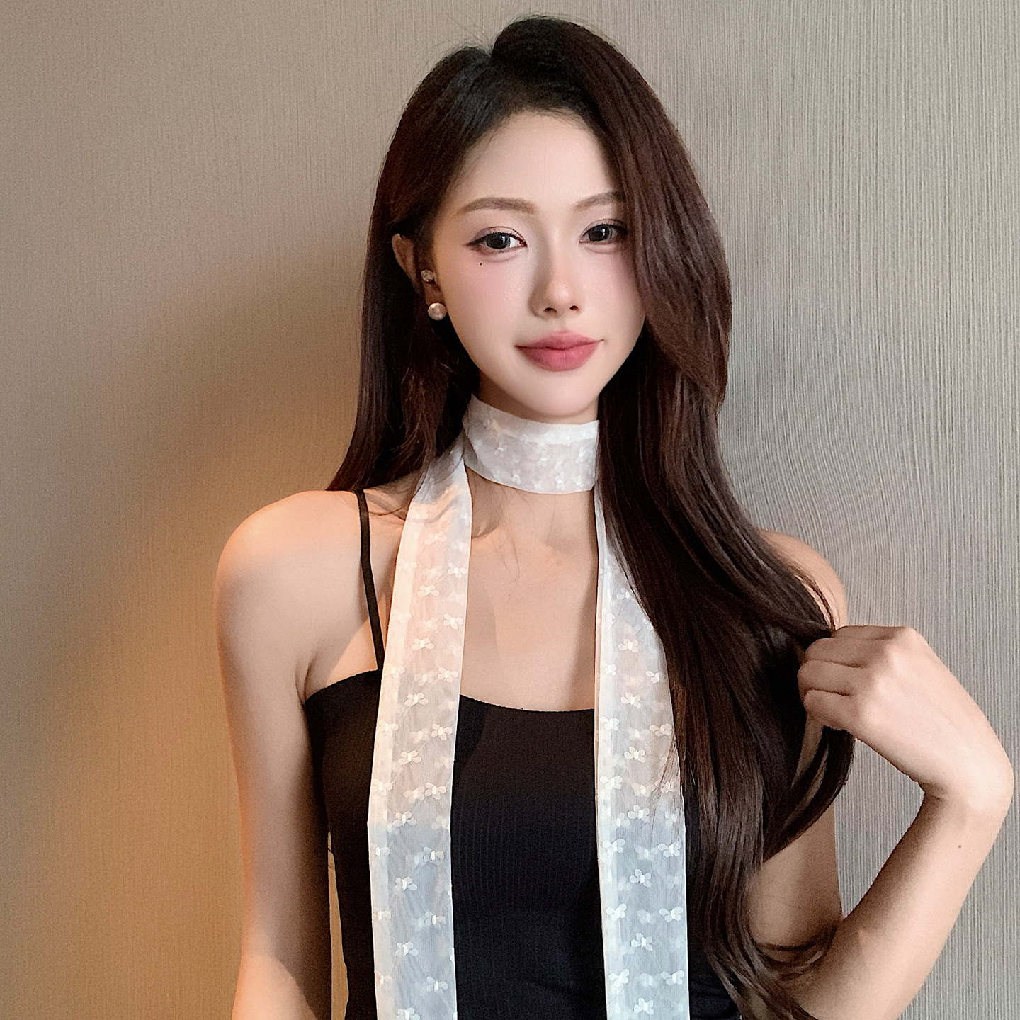 法式蝴蝶蕾丝高级感长条丝巾女护颈装饰小领巾多功能绑发飘带装饰,淘宝优惠券,粉丝福利购,淘宝优惠卷