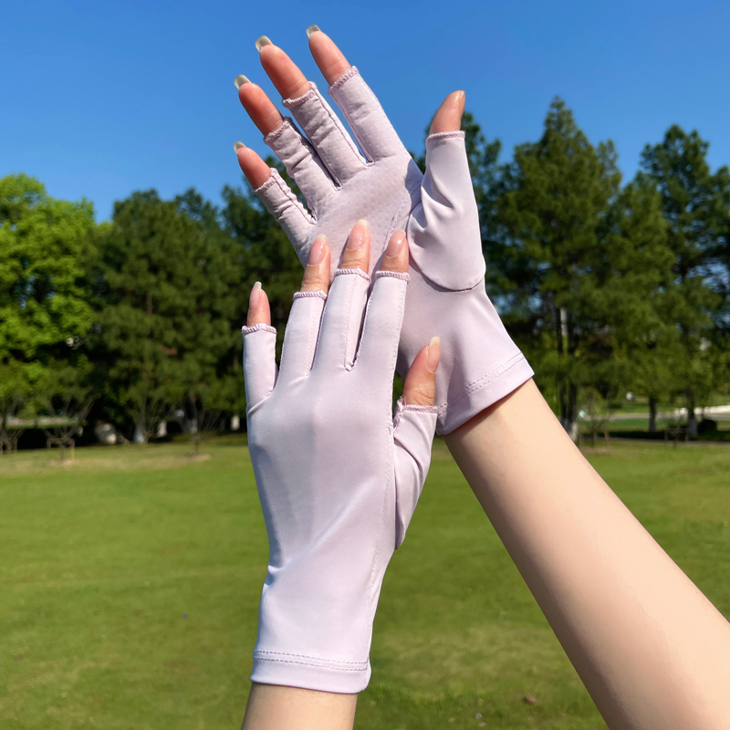 半指防晒手套女夏季薄款防紫外线开车骑行防滑棉短款采茶遮阳露指