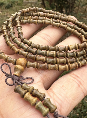 绿檀木竹节多圈步步高檀木佛珠盘珠隔片木制手串饰品檀木男女串珠