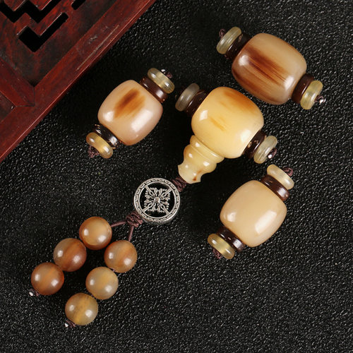 天然保真牛角藏式佛头三通弟子珠星月金刚菩提配饰手串佛珠配件 - 图1