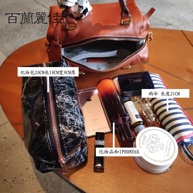 头层牛皮波士顿包2020新款简约女包 百兰丽佳箱包女士包袋