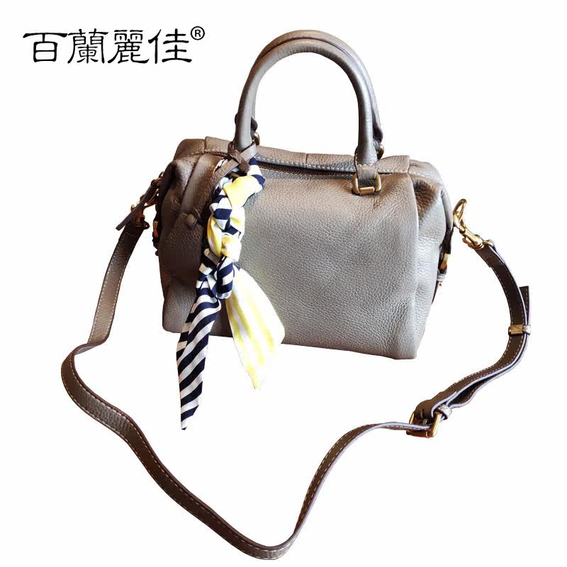 头层牛皮波士顿包2020新款简约女包 百兰丽佳箱包女士包袋