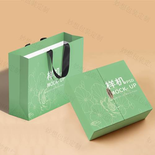 对开礼盒样机升降包装礼盒刀版图AI刀模图手提袋设计PSD贴图素材 - 图1