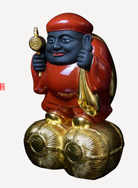 木雕大黑天财神彩绘贴金摆件定制
