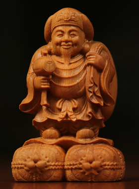 崖柏木雕摆件创意大黑天佛门护法神七福神财神送礼工艺品仿古佛像