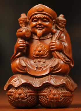 仿古小叶黄杨木雕摆件大黑天佛佛门护法神七福神财神送礼手工佛像