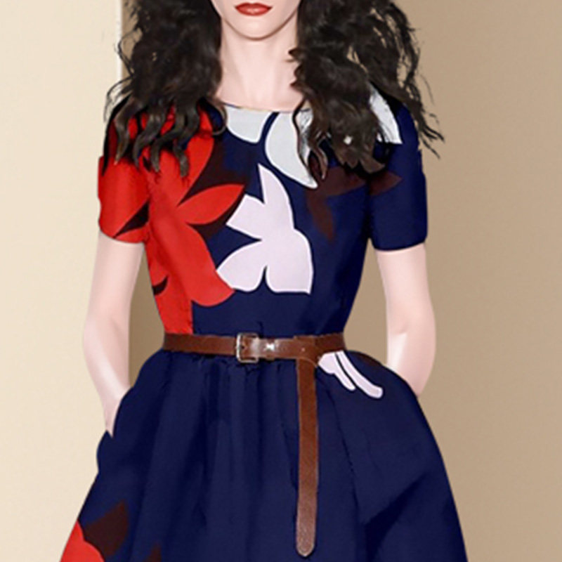 欧美气质减龄印花女2020新款连衣裙 迪菲丽格连衣裙