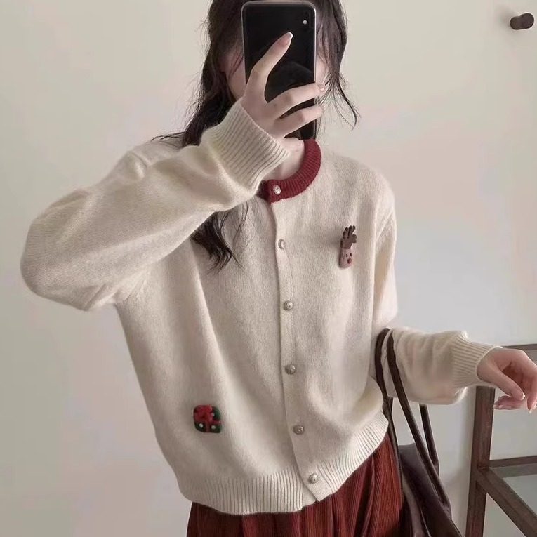 甜美可爱气质超好看圣诞红色毛衣女开衫秋冬季新款针织衫外套上衣,淘宝优惠券,粉丝福利购,淘宝优惠卷