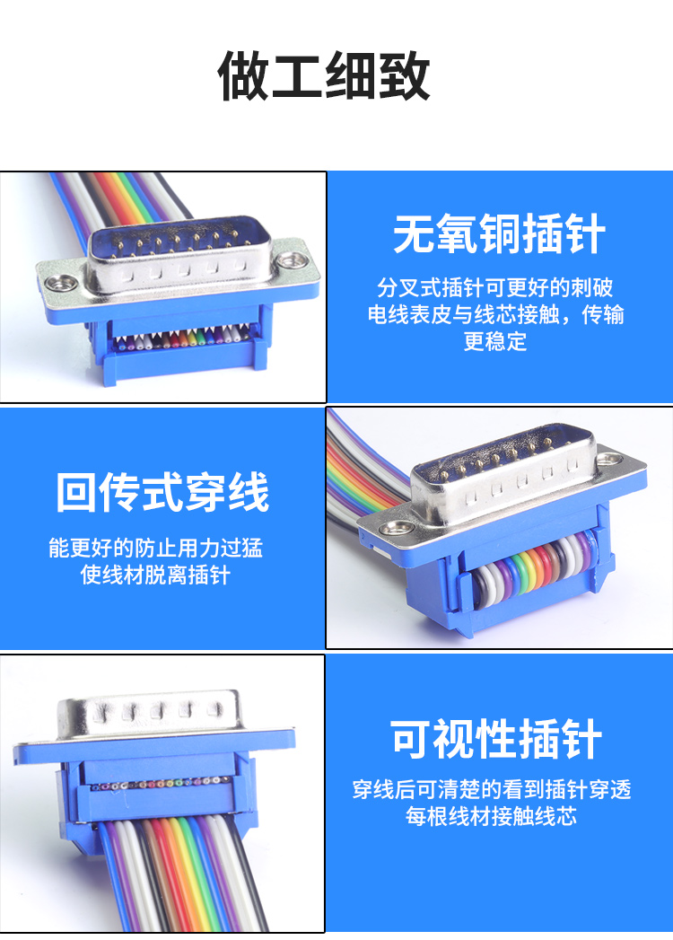 DB9免焊接头九针串口15针DB25/37免焊压线式排线接头压接公头母头-图2