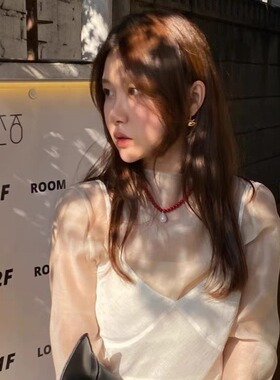 博主bornete同款圣诞节搭配红色串珠项链新年红好运珍珠吊坠颈链