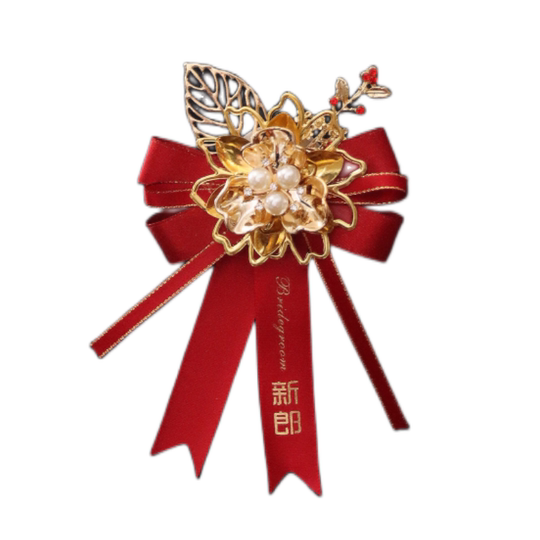 原创 高级感多层钻金色花朵酒红色胸花新郎结婚伴娘开业典礼襟花