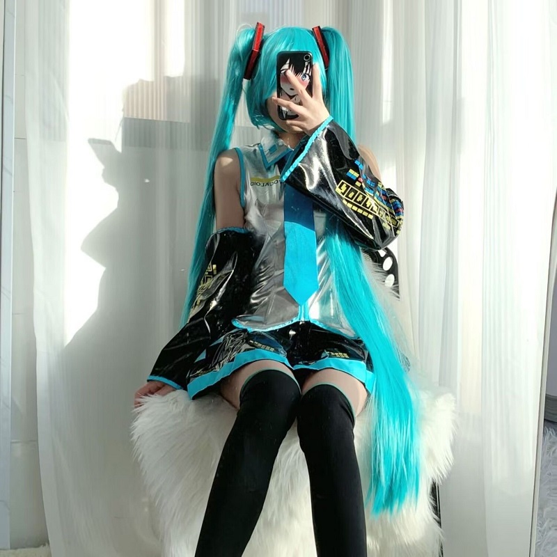 初音未来cos服MIKU公式服日本少女动漫白银漆皮JK女装cosplay套装 - 图0