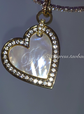 欧美镀金心形纯天然贝壳闪钻吊坠