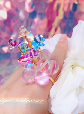 小众独立设计水晶插花日本戒托