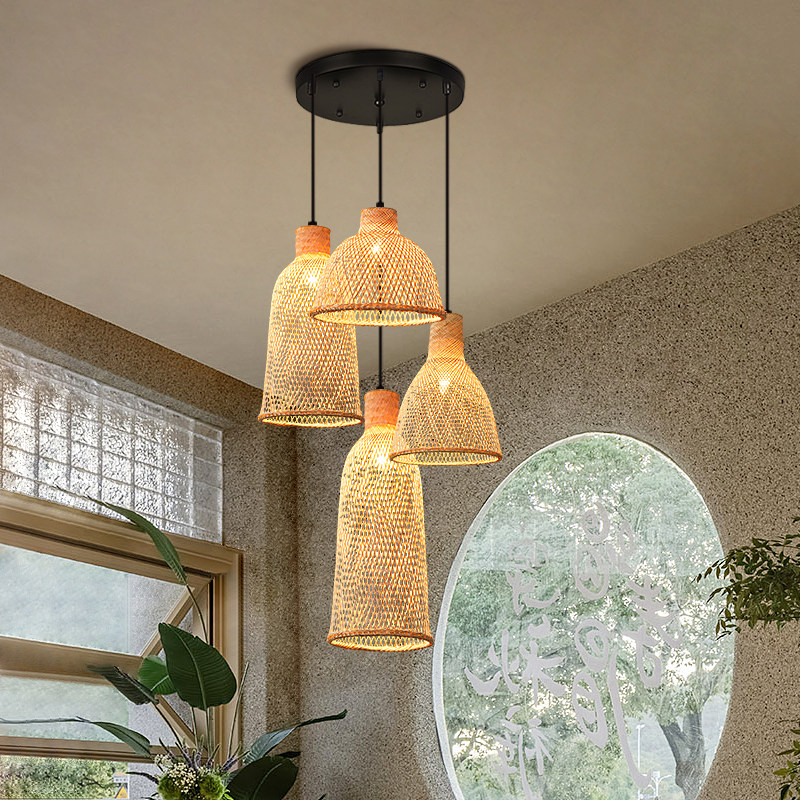 中式竹编竹艺吊灯侘寂风民宿楼梯茶室日式餐厅火锅店禅意组合灯具,淘宝优惠券,粉丝福利购,淘宝优惠卷