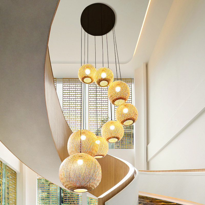 中式竹编竹艺吊灯侘寂风民宿楼梯茶室日式餐厅火锅店禅意组合灯具,淘宝优惠券,粉丝福利购,淘宝优惠卷