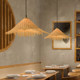 Chinese Zen style straw hat chandelier, hotel snack bar, farmhouse restaurant, catering pastoral bamboo woven retro bamboo hat lamp
