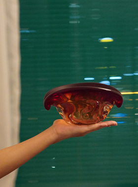 「孤品」一枚橙 样板间售楼部摆件床头柜茶几压书玻璃手工饰品