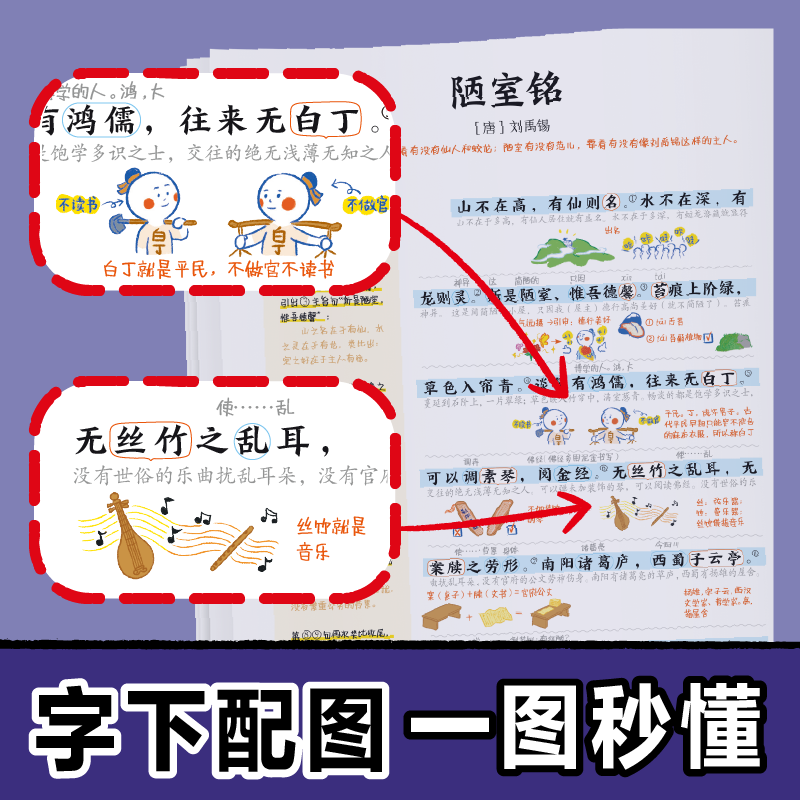初中必背古诗词和文言文全解一本通2024人教版 漫画笔记语文初一二三中考背诵神器开心教育七八九年级上下册中学生必备文言文注音