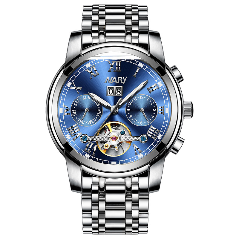 nary 2020新款十大防水镂空黑机械表 nary国产腕表