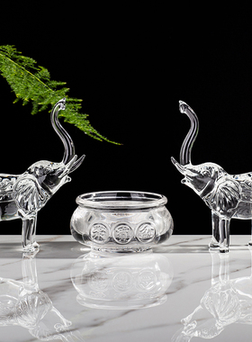 水晶透明大象摆件招财镇宅