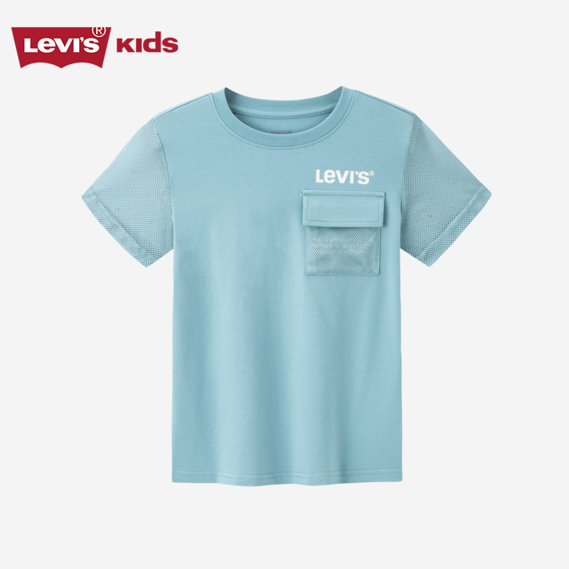 Levi's李维斯童装儿童短袖T恤2024夏季新款男童网眼拼接袖上衣潮 - 图3