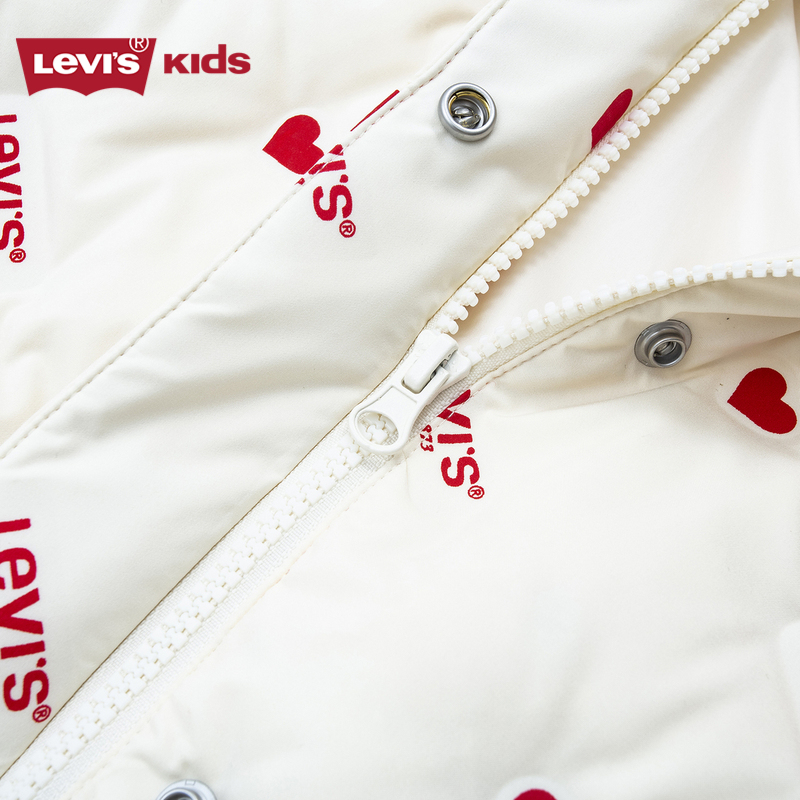 Levi's李维斯童装女童中长款羽绒服2023秋冬新款儿童宝宝加厚外套