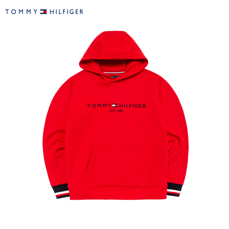 TOMMY汤米儿童装男童卫衣春秋新年红色连帽中大童洋气保暖上衣