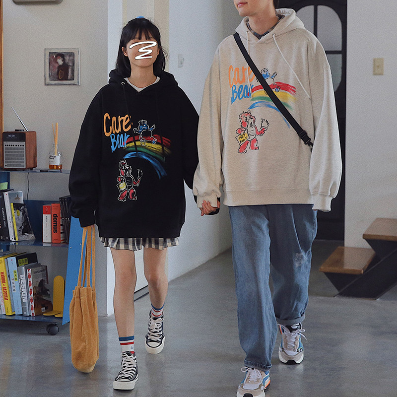 衫岛情侣装ins手绘小熊印花男卫衣 衫岛卫衣