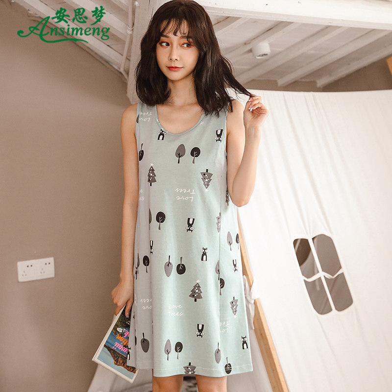 夏季无袖清新可爱学生纯棉带睡裙 安思梦睡裙