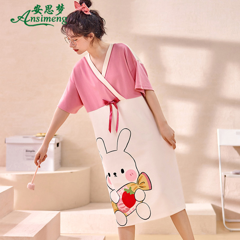 夏季睡裙纯棉短袖可爱兔子连衣裙 安思梦睡裙