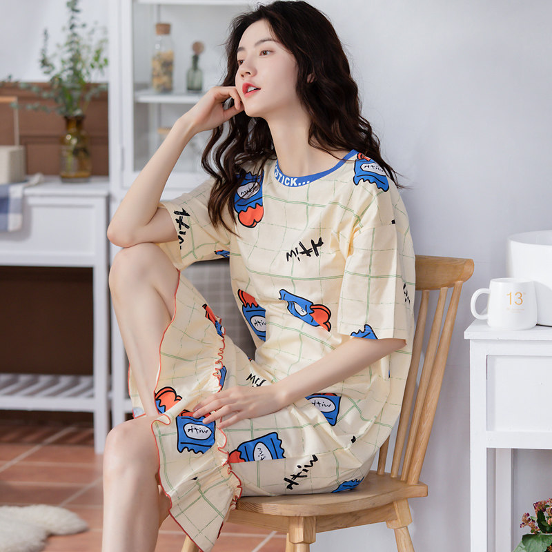 新款纯棉夏季可爱中长款休闲夏睡裙 安思梦睡裙