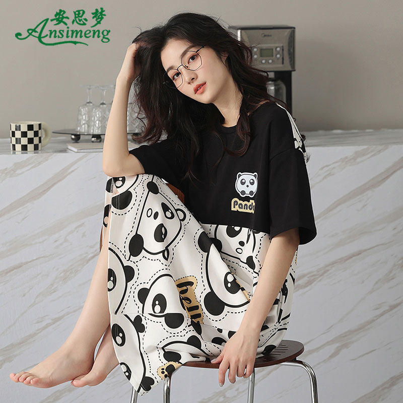 女士新款短袖纯棉简约套头睡裙 安思梦睡裙