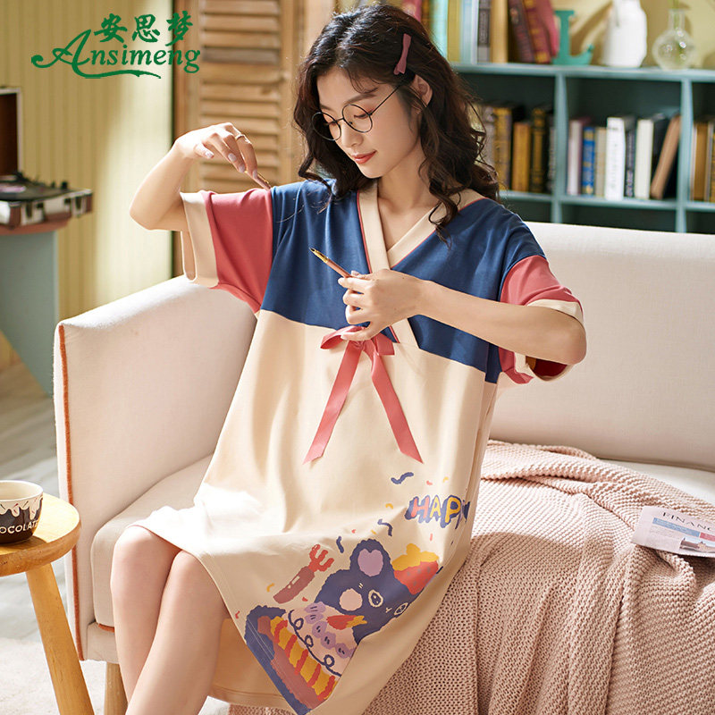 睡裙夏季纯棉短袖2022新款睡衣裙子 安思梦睡裙