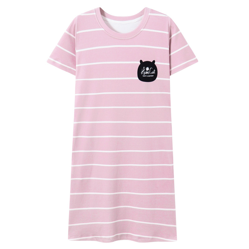 睡裙夏季纯棉短袖条纹可爱性感中裙 安思梦睡裙