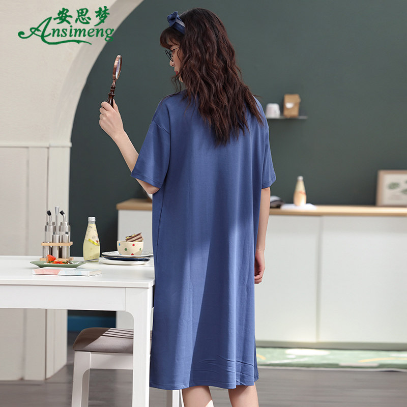 夏季纯棉短袖宽松中长款韩版睡衣 安思梦睡裙