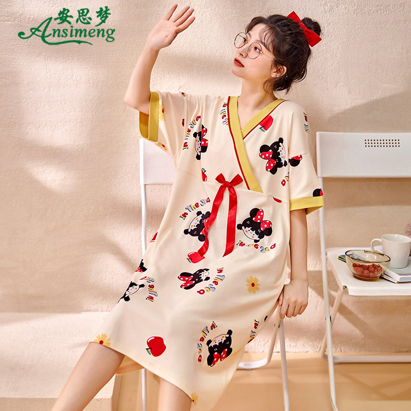 夏季睡裙纯棉短袖甜美可爱宽松中裙 安思梦睡裙
