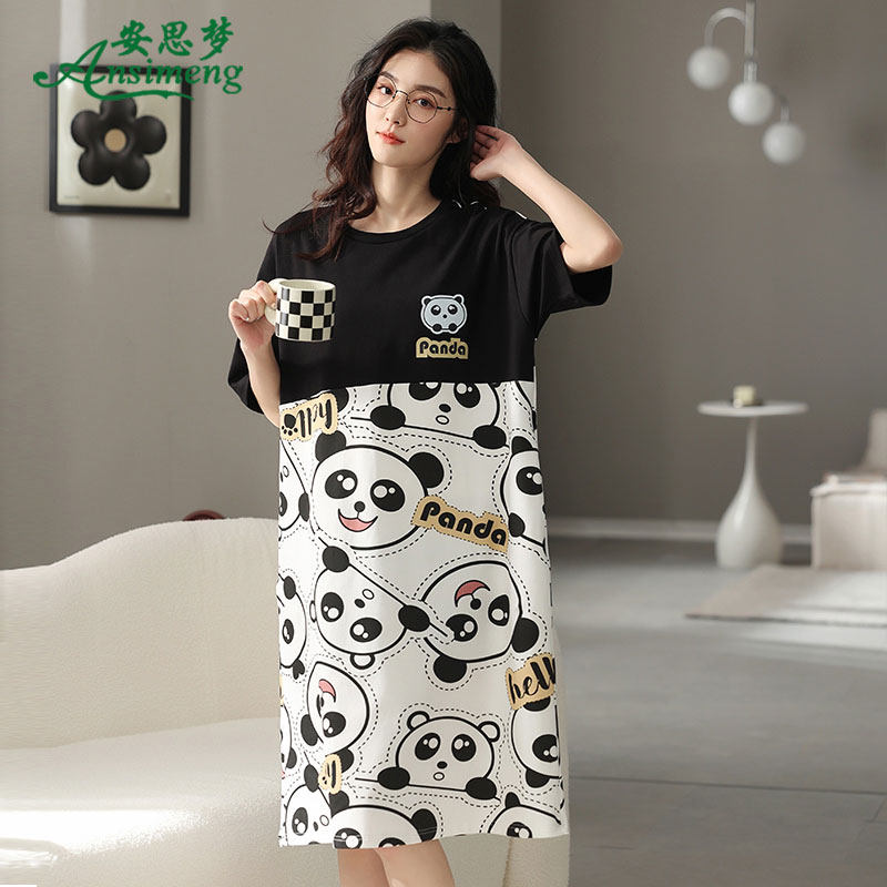 女士新款短袖纯棉简约套头睡裙 安思梦睡裙