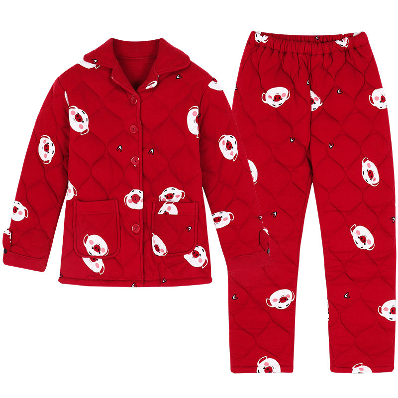 秋冬季纯棉三层夹棉袄秋冬款睡衣 安思梦睡衣/家居服套装