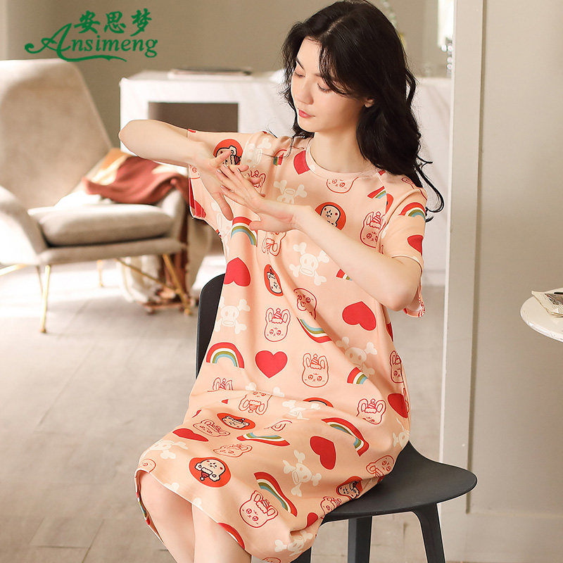 韩版睡裙夏季纯棉短袖中长款连衣裙 安思梦睡裙
